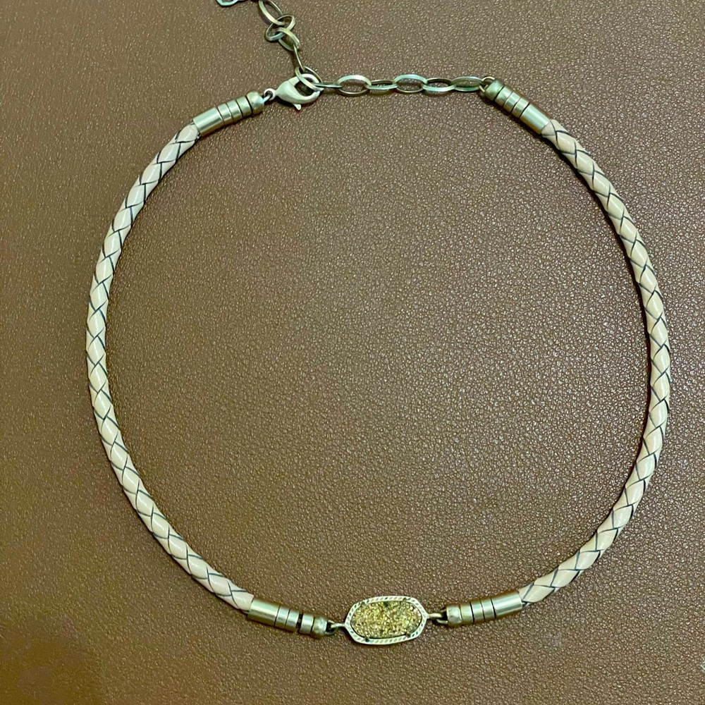 Kendra Scott Cooper Braided leather choker. Rose gold and natural leather.
